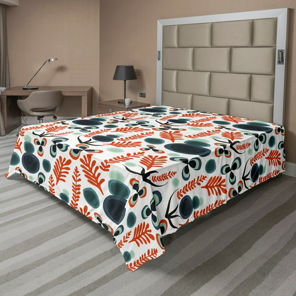 Ambesonne Abstract Flat Sheet, Quirky Modern Garden Art, Queen Size, Burnt Orange and Multicolor