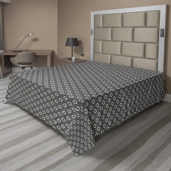 Ambesonne Abstract Flat Sheet, Rare Shapes and Polka Dots, California King, Dark Grey and Eggshell