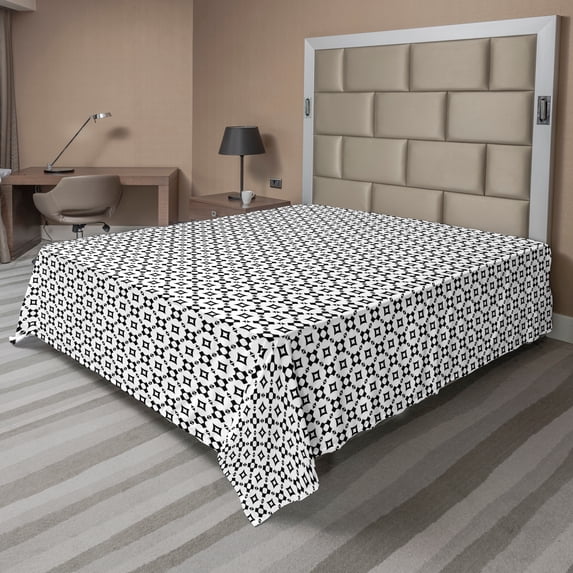 Ambesonne Abstract Flat Sheet, Repeating Geometric Design, Queen Size, Charcoal Grey and White