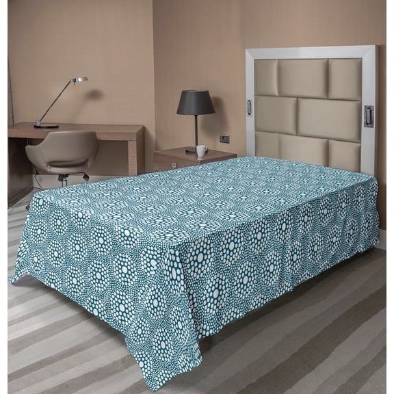 Ambesonne Abstract Flat Sheet, Repeating Graphic Circles, TwinXL Size, Petrol Blue and White