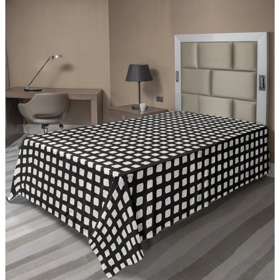 Ambesonne Abstract Flat Sheet, Repeating Squares Pattern, Twin Size, Dark Grey Eggshell