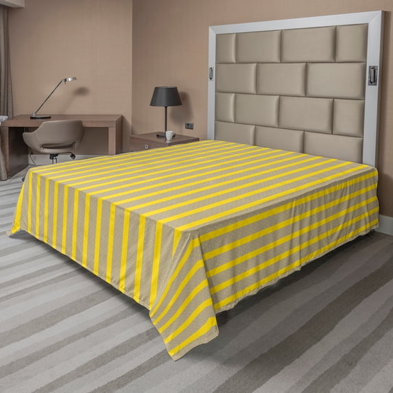 Ambesonne Abstract Flat Sheet, Repetitive Vertical Stripe, Queen Size, Yellow and Dark Eggshell