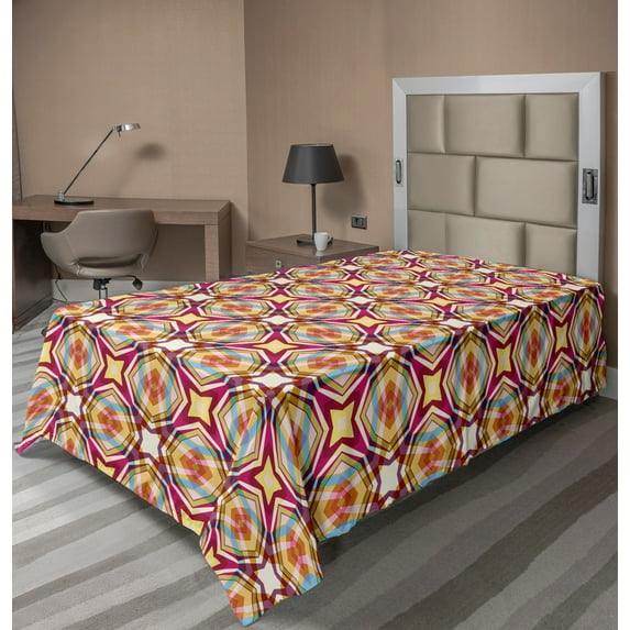 Ambesonne Abstract Flat Sheet, Retro Modern Vibrant, Twin Size, Multicolor