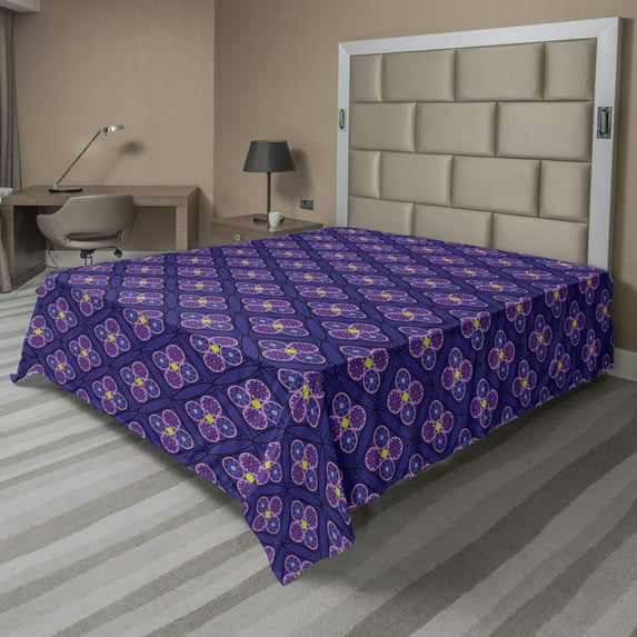 Ambesonne Abstract Flat Sheet, Rhombus with Circle, King Size, Indigo Multicolor