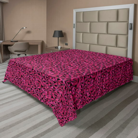 Ambesonne Abstract Flat Sheet, Romantic Flowers in Bloom, California King, Charcoal Grey Hot Pink
