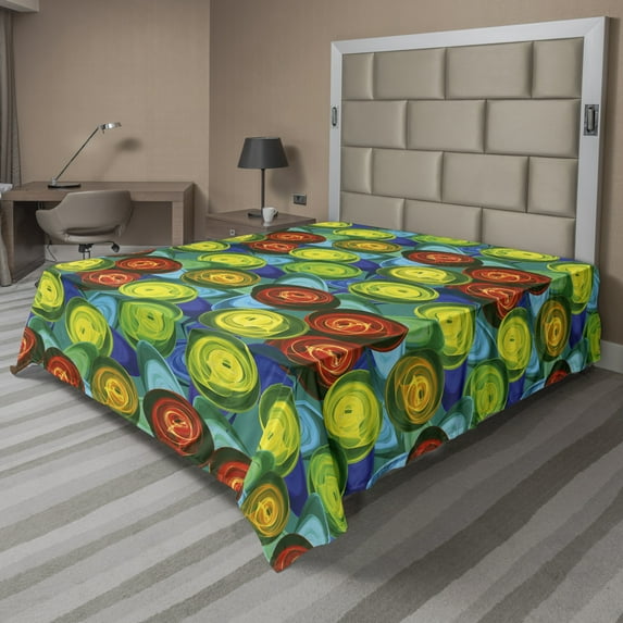 Ambesonne Abstract Flat Sheet, Rose Flowers Batik Art, Full Size, Multicolor