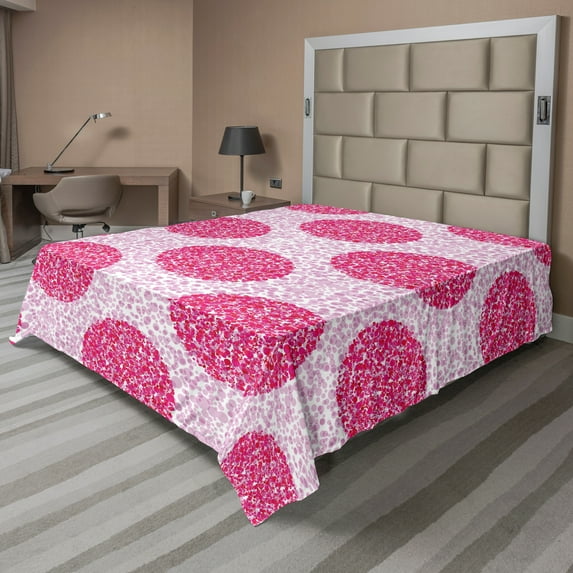 Ambesonne Abstract Flat Sheet, Round Bubbles Polka Dots, King Size, Pink Fuchsia