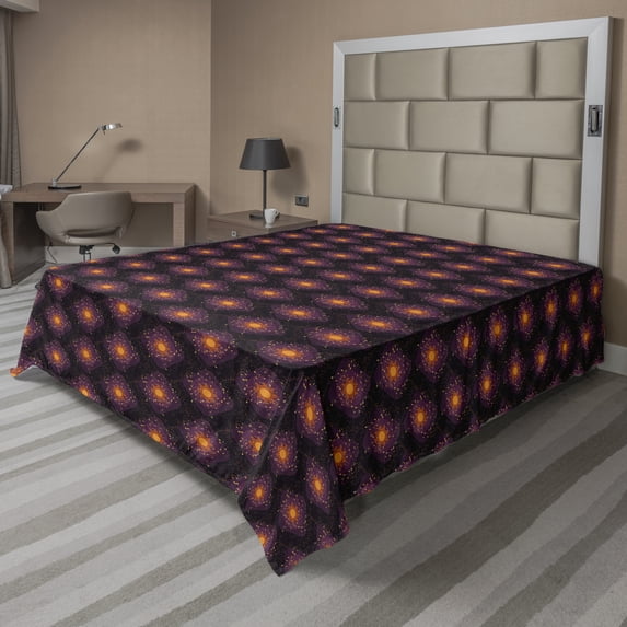 Ambesonne Abstract Flat Sheet, Round Squares and Spots, King Size, Charcoal Grey and Marigold