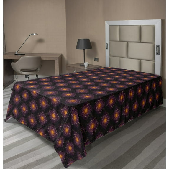 Ambesonne Abstract Flat Sheet, Round Squares and Spots, Twin Size, Charcoal Grey and Marigold