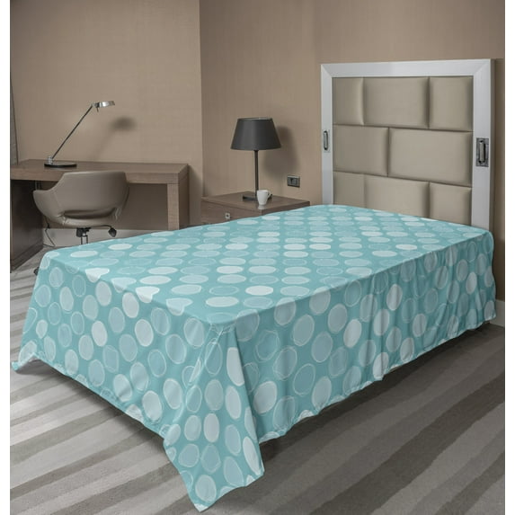 Ambesonne Abstract Flat Sheet, Scribbled Monotone Circles, TwinXL Size, Turquoise Pale Blue