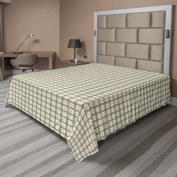 Ambesonne Abstract Flat Sheet, Sequence of Vivid Motifs, California King, Dark Tan and Pale Camel