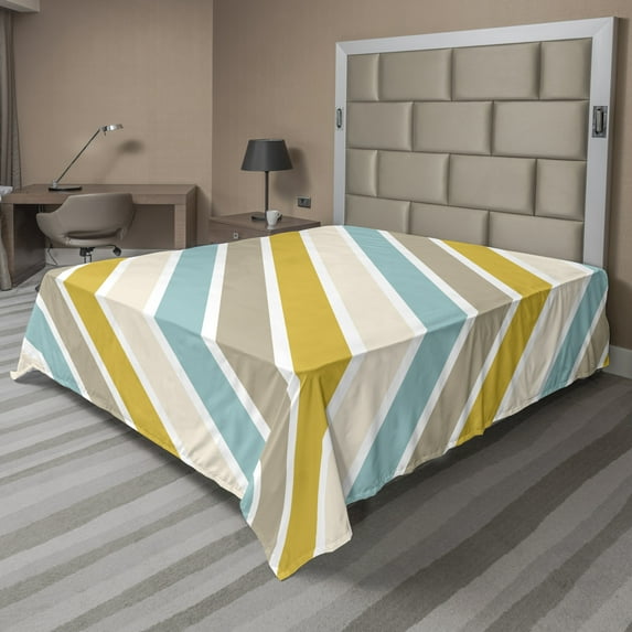 Ambesonne Abstract Flat Sheet, Simple Colorful Stripes, King Size, Multicolor