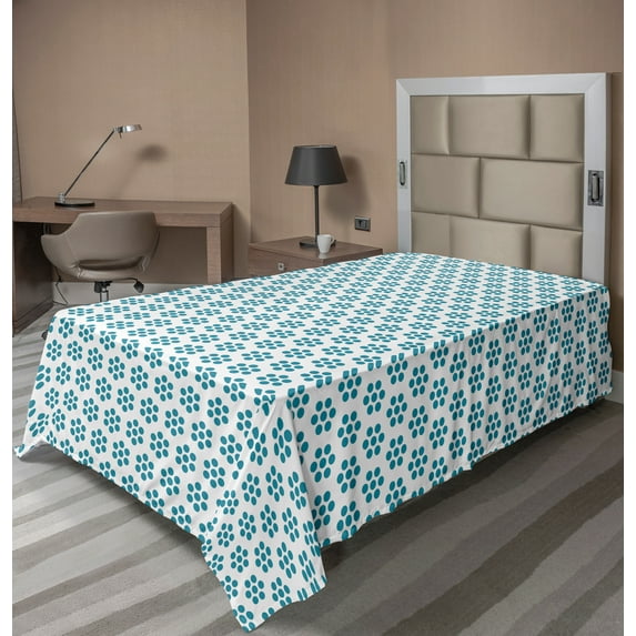 Ambesonne Abstract Flat Sheet, Simple Geometric Flowers, Twin Size, Teal White