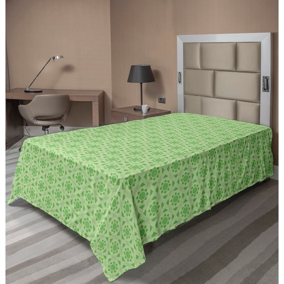 Ambesonne Abstract Flat Sheet, Simple Monochrome Shapes, Twin Size, Pale Green Lime Green