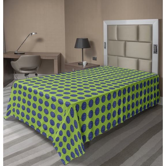 Ambesonne Abstract Flat Sheet, Simplistic Fruit Trees, TwinXL Size, Lime Green Dark Violet