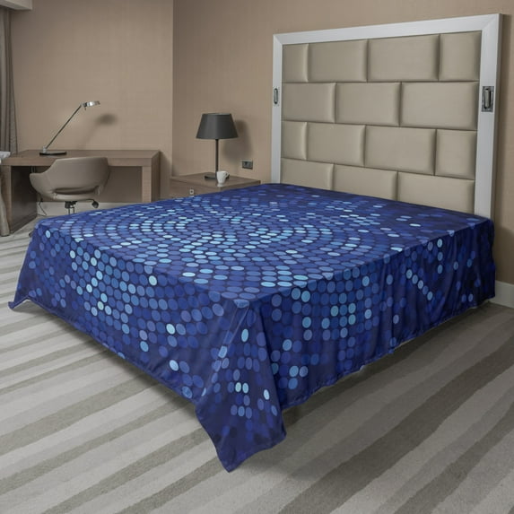 Ambesonne Abstract Flat Sheet, Spiral Mosaic Dots, Full Size, Navy and Violet Blue
