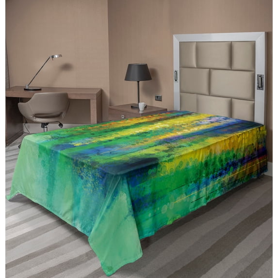 Ambesonne Abstract Flat Sheet, Spring Flowers, TwinXL Size, Green Yellow