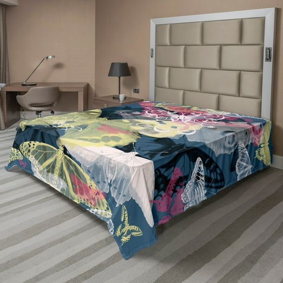 Ambesonne Abstract Flat Sheet, Spring Natural Wildlife, Queen Size, Multicolor