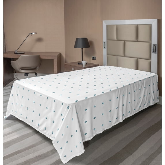 Ambesonne Abstract Flat Sheet, Star Like Forms Motifs, TwinXL Size, White Cadet Blue