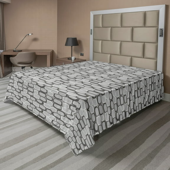 Ambesonne Abstract Flat Sheet, Stone Wall Pattern, Queen Size, Grey Pale Grey