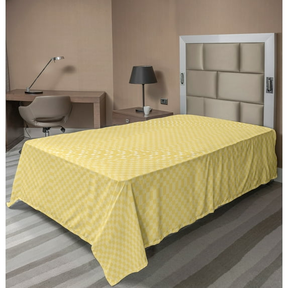 Ambesonne Abstract Flat Sheet, Striped Square Patterns, TwinXL Size, Mustard Pastel Yellow