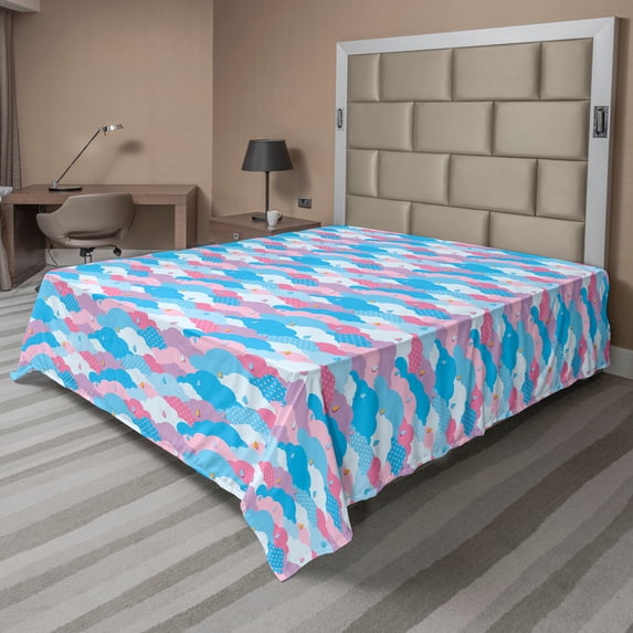 Ambesonne Abstract Flat Sheet, Style Rain Clouds, Queen Size, Sky Blue Pink and Lilac
