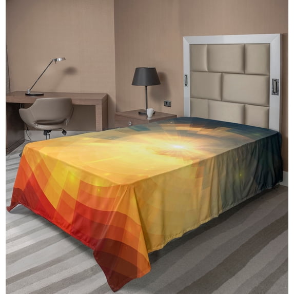 Ambesonne Abstract Flat Sheet, Sunbeams in Clear Sky, Twin Size, Multicolor