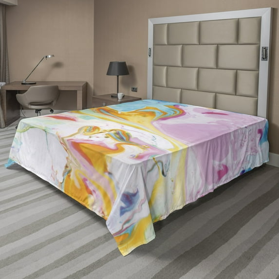 Ambesonne Abstract Flat Sheet, Surreal Abstract Art, King Size, Multicolor