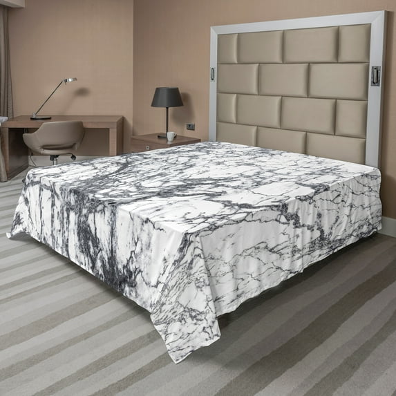 Ambesonne Abstract Flat Sheet, Surreal Abstract, King Size, Grey White