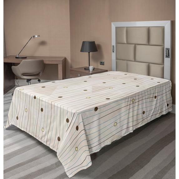 Ambesonne Abstract Flat Sheet, Swirls Pattern Circles, Twin Size, Pale Grey Eggshell