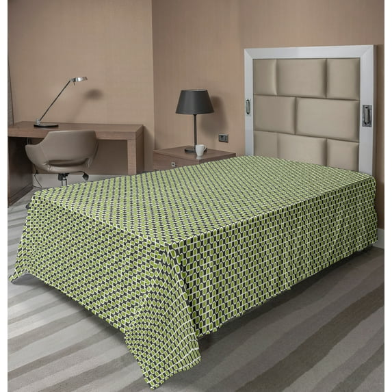 Ambesonne Abstract Flat Sheet, Symmetric Mini Rectangles, TwinXL Size, Lime Green Taupe Grey