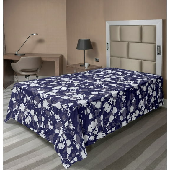 Ambesonne Abstract Flat Sheet, Tie-Dye Shibori Sunburst, Twin Size, Indigo and White