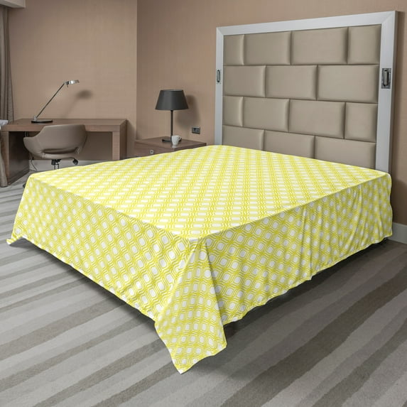 Ambesonne Abstract Flat Sheet, Traditional Classic Folk, Queen Size, Yellow White