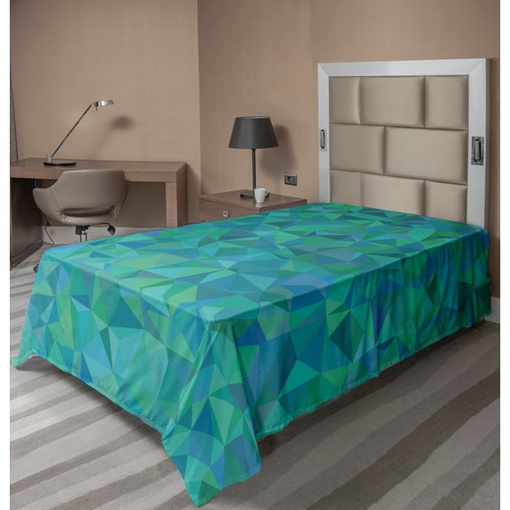 Ambesonne Abstract Flat Sheet, Triangle Mosaic Design, TwinXL Size, Green Navy