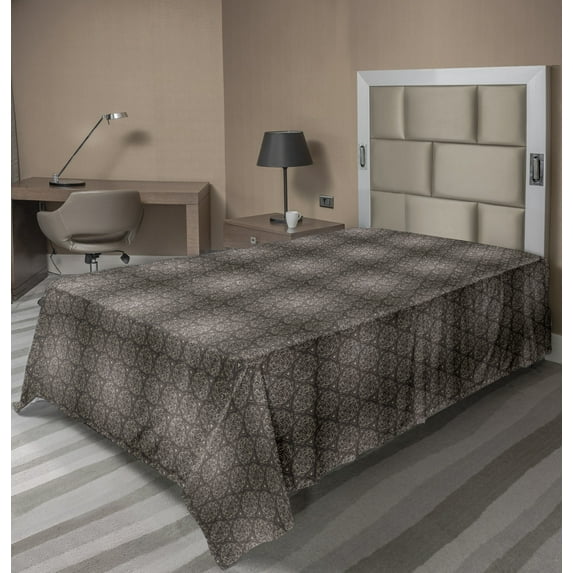 Ambesonne Abstract Flat Sheet, Triangles Swirls Art, Twin Size, Mauve Taupe Mauve