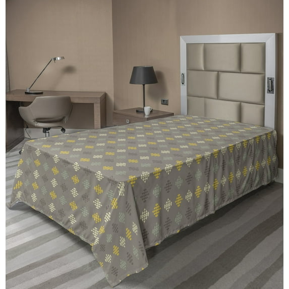 Ambesonne Abstract Flat Sheet, Triangular Motifs Grouped, TwinXL Size, Warm Taupe Multicolor