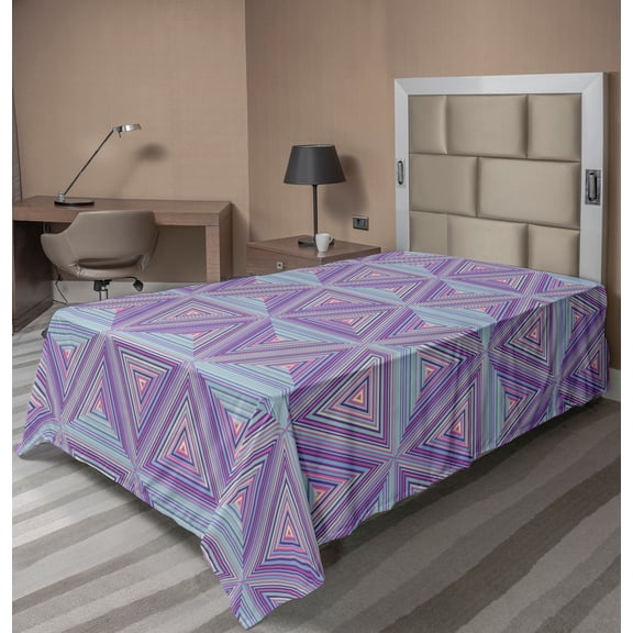 Ambesonne Abstract Flat Sheet, Triangular in Neon Colors, Twin Size, Lavender Pale Sky Blue
