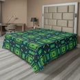 thumbnail image 1 of Ambesonne Abstract Flat Sheet, Tribal Geometric Pattern, Full Size, Green and Petrol Blue, 1 of 1