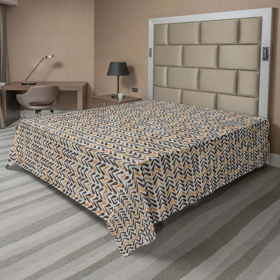 Ambesonne Abstract Flat Sheet, Tribal Style Muted Tones, Full Size, Pale Taupe and Multicolor