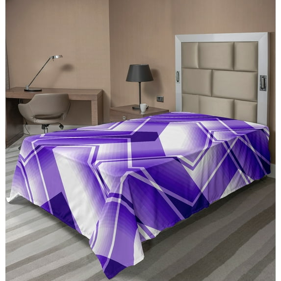 Ambesonne Abstract Flat Sheet, Trippy Digital Shapes, TwinXL Size, Violet White