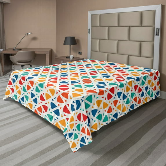 Ambesonne Abstract Flat Sheet, Trippy Geometric Fractal, California King, Multicolor