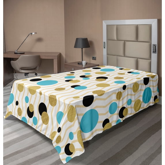 Ambesonne Abstract Flat Sheet, Trippy Geometric Round, TwinXL Size, Aqua