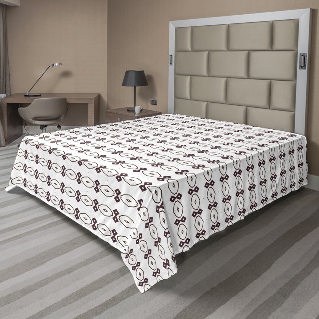 Ambesonne Abstract Flat Sheet, Twin Rhombuses Pattern, California King, Dark Mauve White