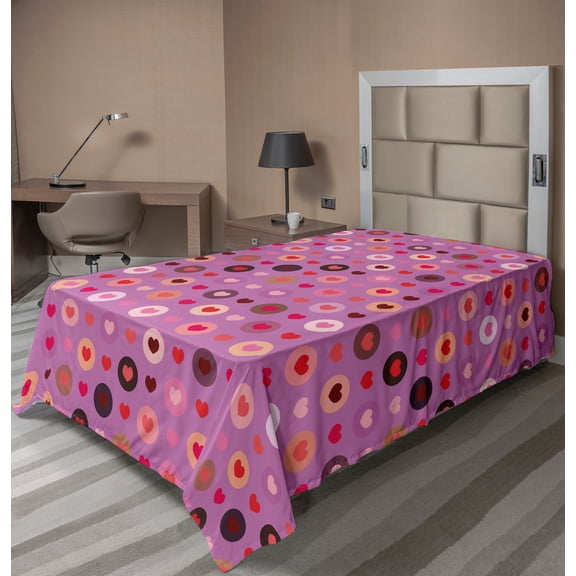 Ambesonne Abstract Flat Sheet, Valentine Romance Love, TwinXL Size, Fuchsia Red Salmon