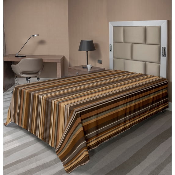 Ambesonne Abstract Flat Sheet, Vertical Color Lines, Twin Size, Pale Caramel Chocolate