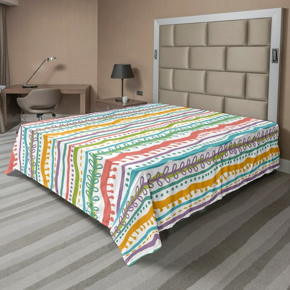 Ambesonne Abstract Flat Sheet, Vertical Swirl Lines, California King, Multicolor