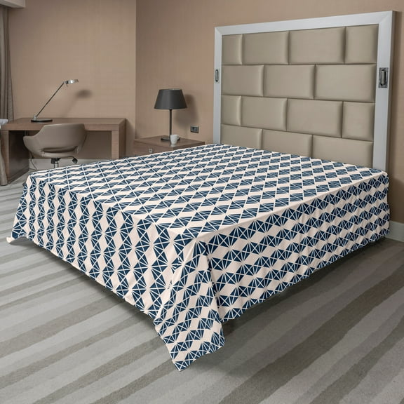 Ambesonne Abstract Flat Sheet, Vertical Wavy Triangles, California King, Indigo and Champagne