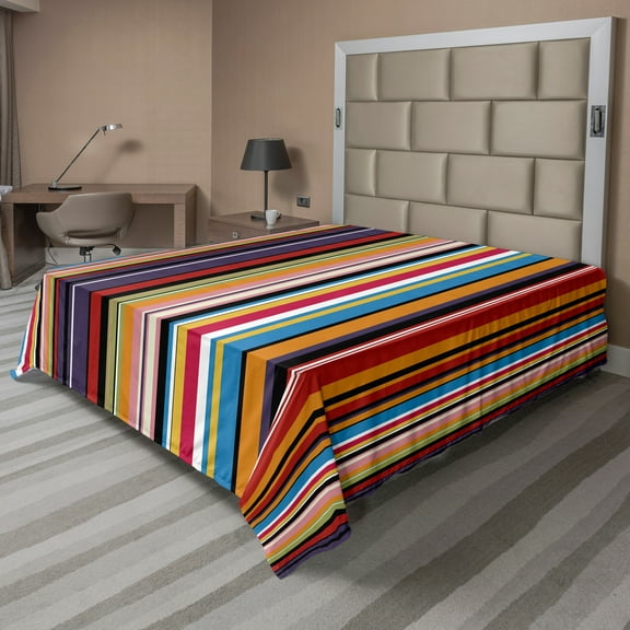 Ambesonne Abstract Flat Sheet, Vibrant Colors Striped, Full Size, Multicolor