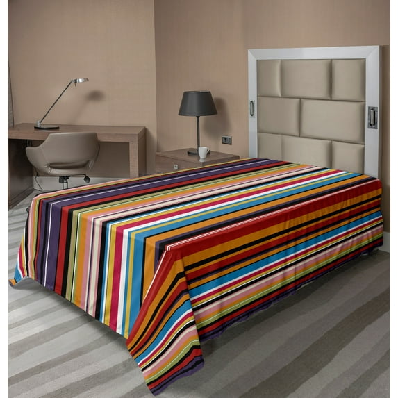 Ambesonne Abstract Flat Sheet, Vibrant Colors Striped, TwinXL Size, Multicolor