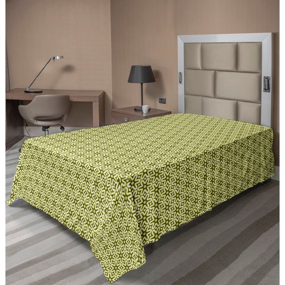 Ambesonne Abstract Flat Sheet, Vibrant Flower Formations, TwinXL Size, Green Brown Yellow Green